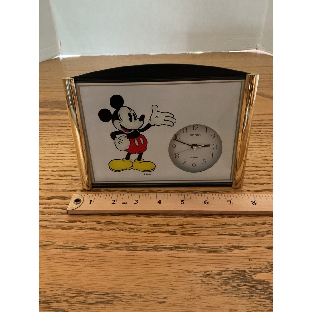 Seiko Disney Mickey Mouse Desk Clock Gold Tone Black Quartz QXZ503KR Vintage